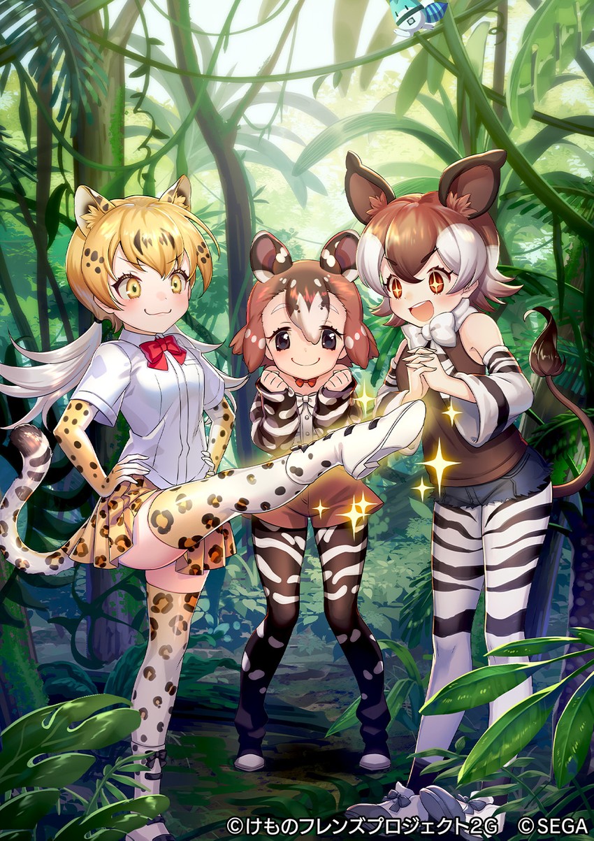 lucky beast, okapi, leopard, and baird's tapir (kemono friends and 2 more) drawn by mucchiri_shiitake