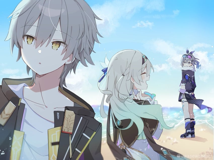 trailblazer, firefly, caelus, and silver wolf (honkai and 1 more) drawn by uwasewau