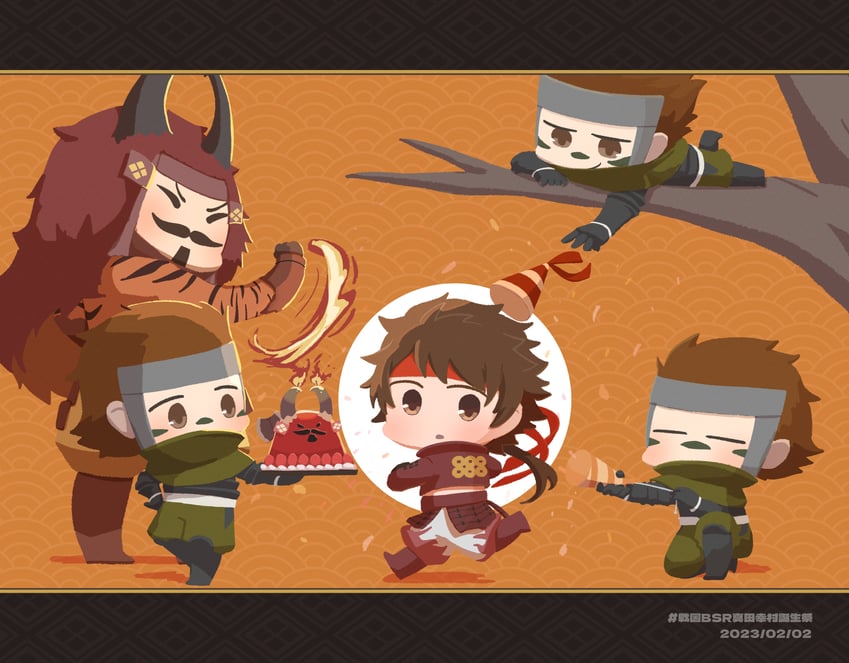 sanada yukimura, sarutobi sasuke, and takeda shingen (sengoku basara) drawn by surushiru
