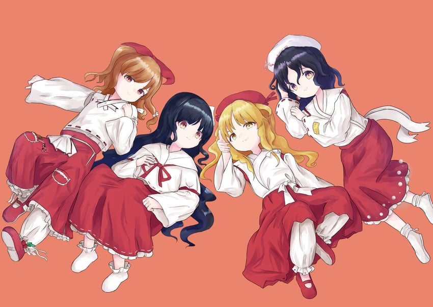 girl who trained on mt. haku, hourai girl, moonlight's anti-soul, and blonde shrine maiden from a future era (touhou and 1 more) drawn by nostalgiclock