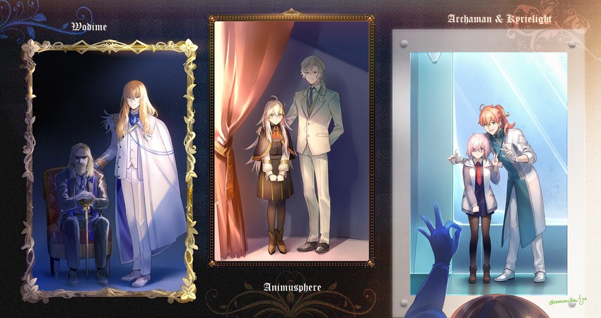 mash kyrielight, leonardo da vinci, romani archaman, olga marie animusphere, kirschtaria wodime, and 1 more (fate and 2 more) drawn by aki_(neyuki41028)