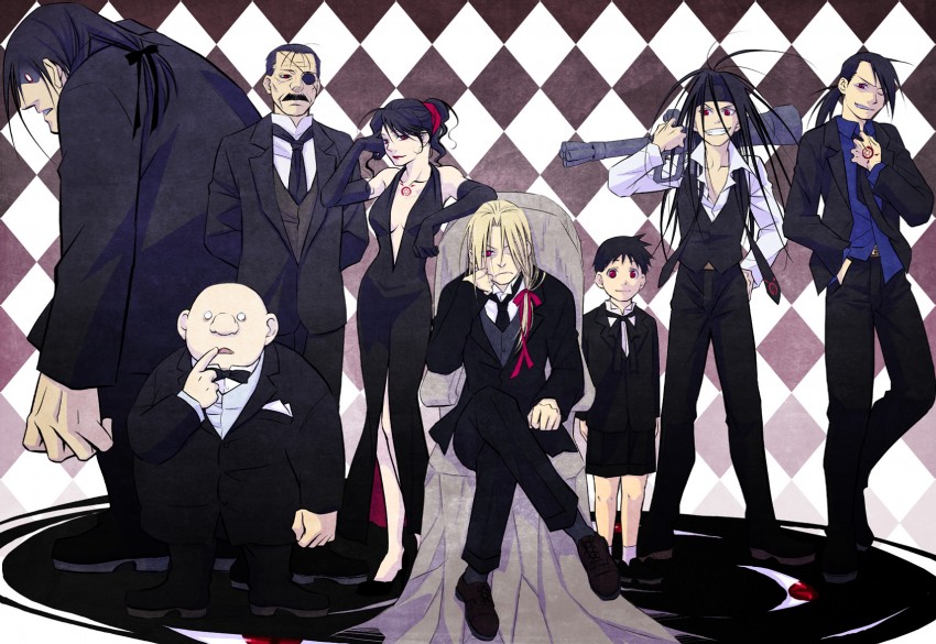 lust, greed, envy, pride, king bradley, and 5 more (fullmetal alchemist) drawn by nagi_yusura
