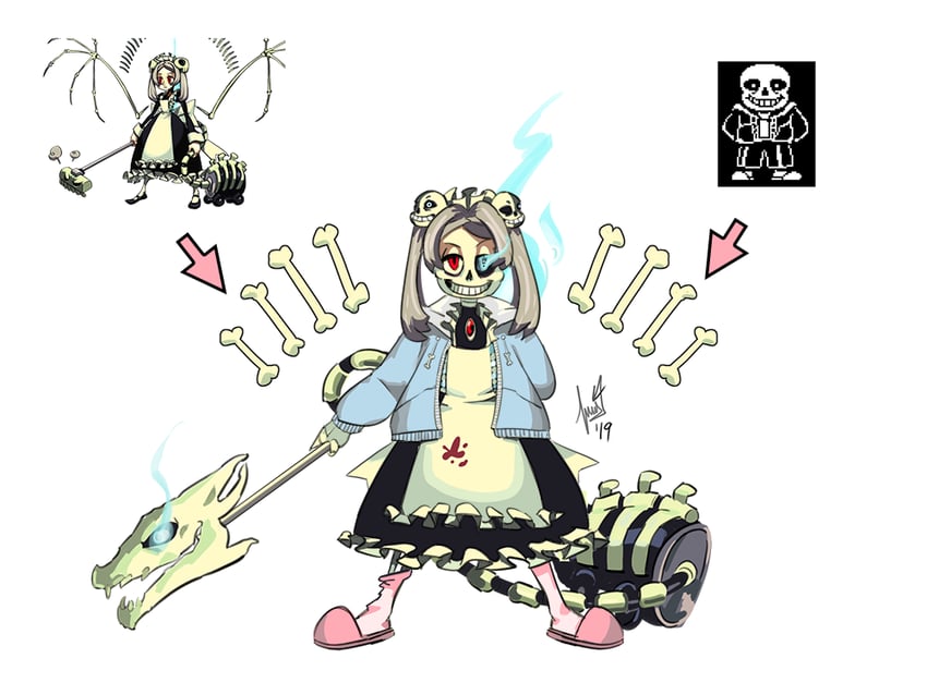 sans and bloody marie (undertale and 1 more) drawn by avielsusej