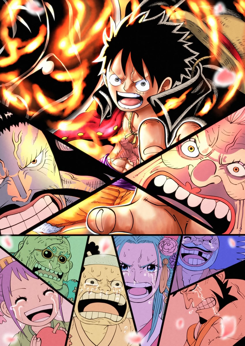 monkey d. luffy, kouzuki momonosuke, kaidou, kouzuki hiyori, kurozumi tama, and 4 more (one piece) drawn by riku_(rikuw223xx)