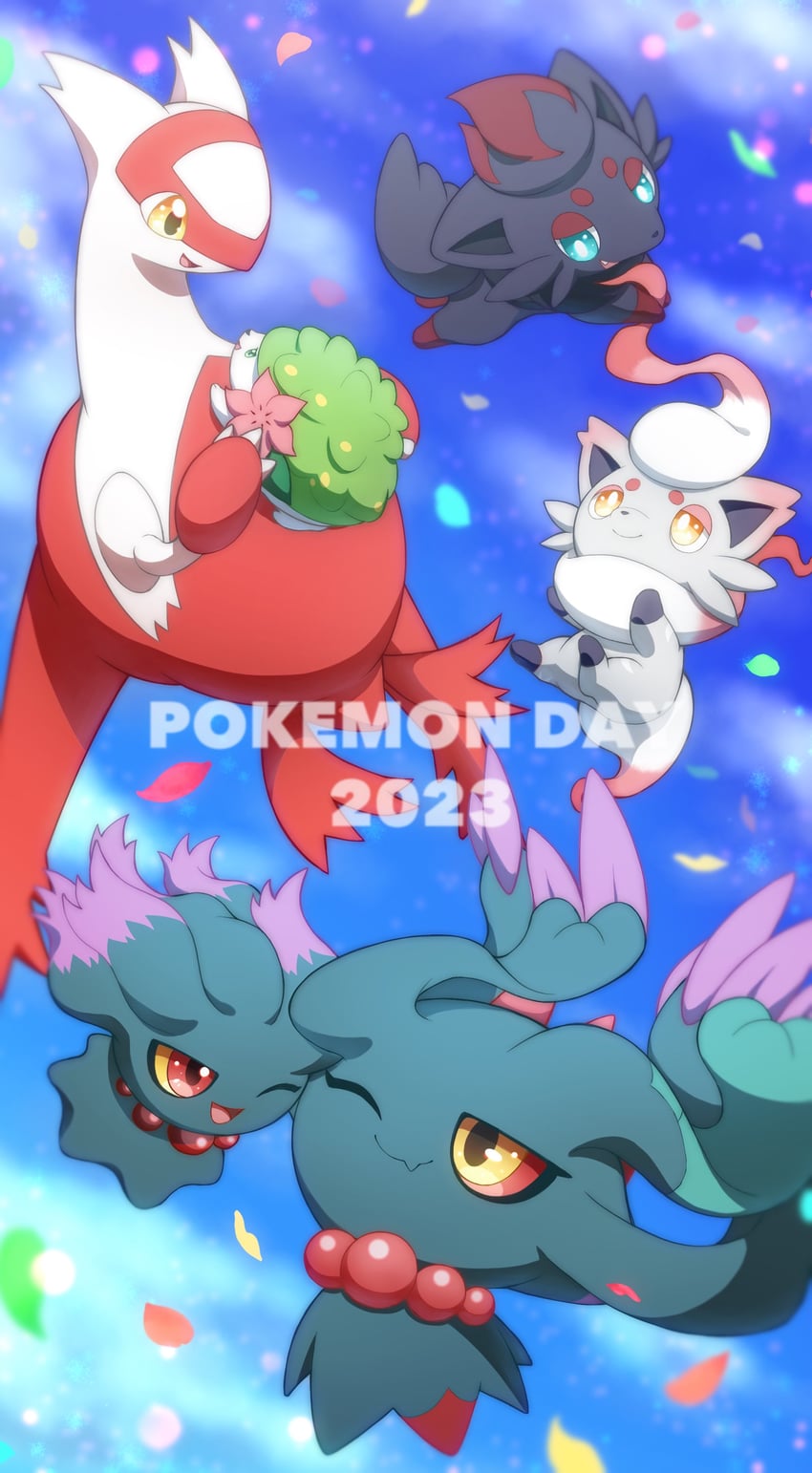 latias, shaymin, zorua, hisuian zorua, misdreavus, and 1 more (pokemon) drawn by monaka_(hc_pkmn)