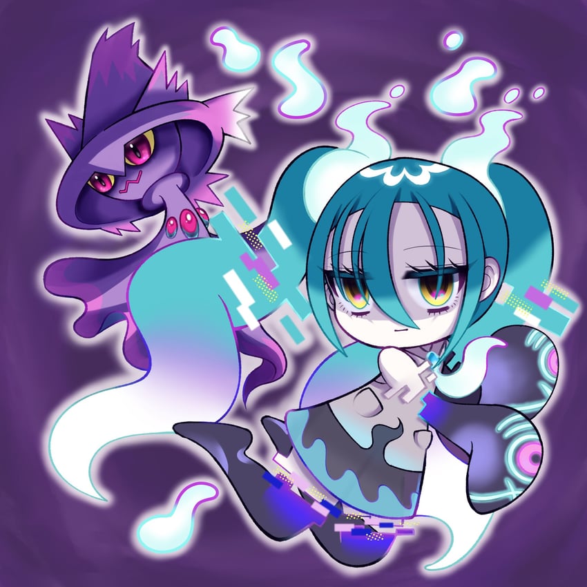 hatsune miku, mismagius, and ghost miku (pokemon and 2 more) drawn by mashu_(masyu14)