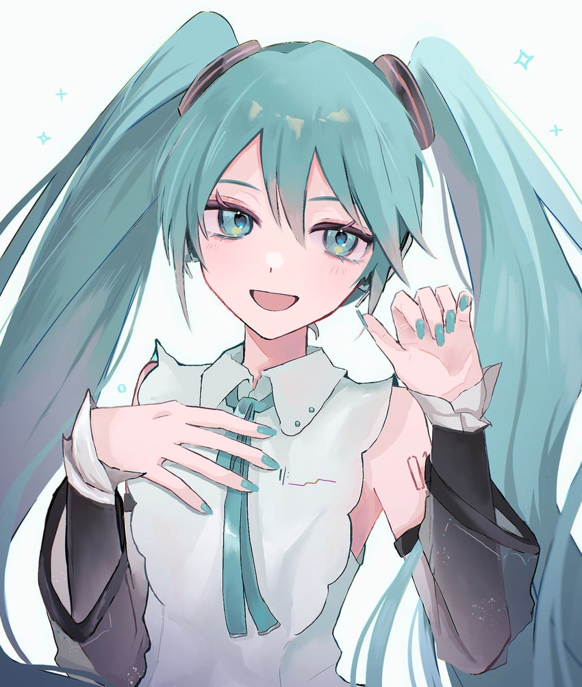 hatsune miku (vocaloid and 1 more) drawn by nekokan_(awao_o)