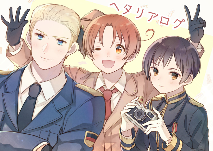 japan, northern italy, and germany (axis powers hetalia) drawn by shio_konbu_(syoko128)