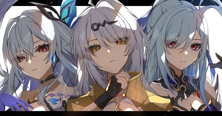 jingliu, yixuan, and skirk (genshin impact and 3 more) drawn by moderate_gold