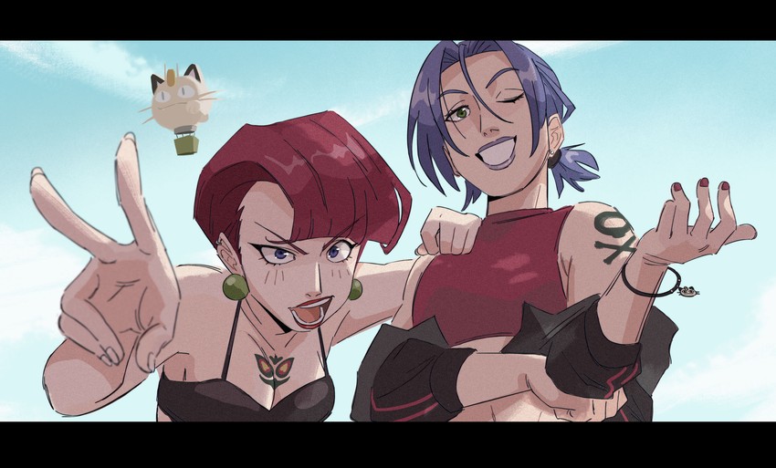 jessie, james, meowth, arbok, and koffing (pokemon) drawn by kiana_mai