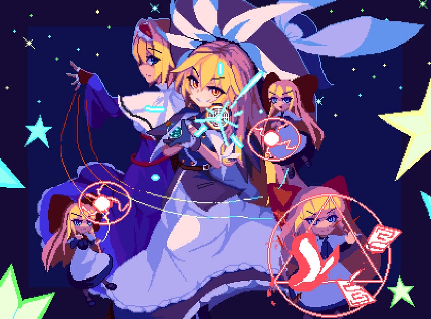 kirisame marisa, alice margatroid, and hourai doll (touhou) drawn by brodall_pixel