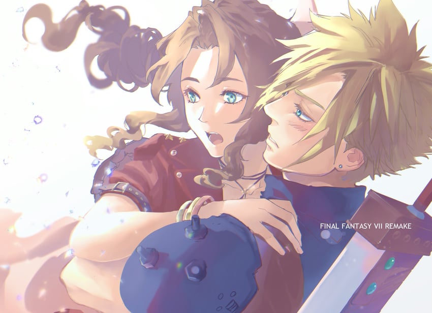cloud strife and aerith gainsborough (final fantasy and 2 more) drawn by demi_co