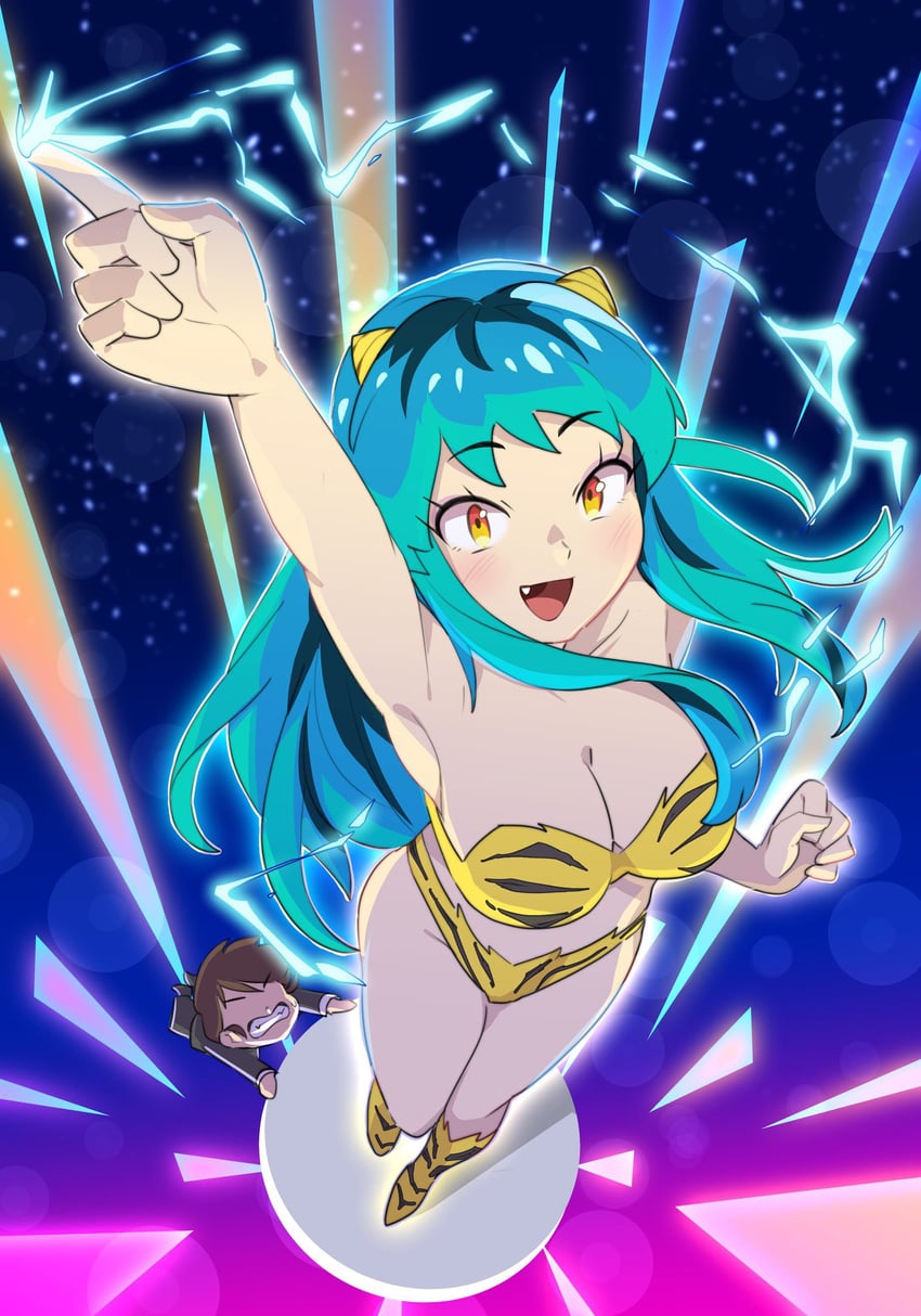 lum and moroboshi ataru (urusei yatsura) drawn by amidatto