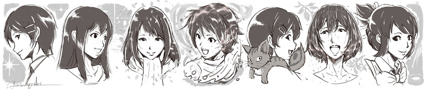 miyamizu mitsuha, shinohara akari, sawatari sayuri, yukino yukari, nagamine mikako, and 3 more (kimi no na wa. and 5 more) drawn by wai_kazuyoshi