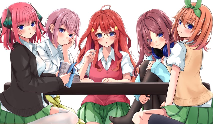 nakano nino, nakano miku, nakano yotsuba, nakano itsuki, and nakano ichika (go-toubun no hanayome) drawn by ayachanman