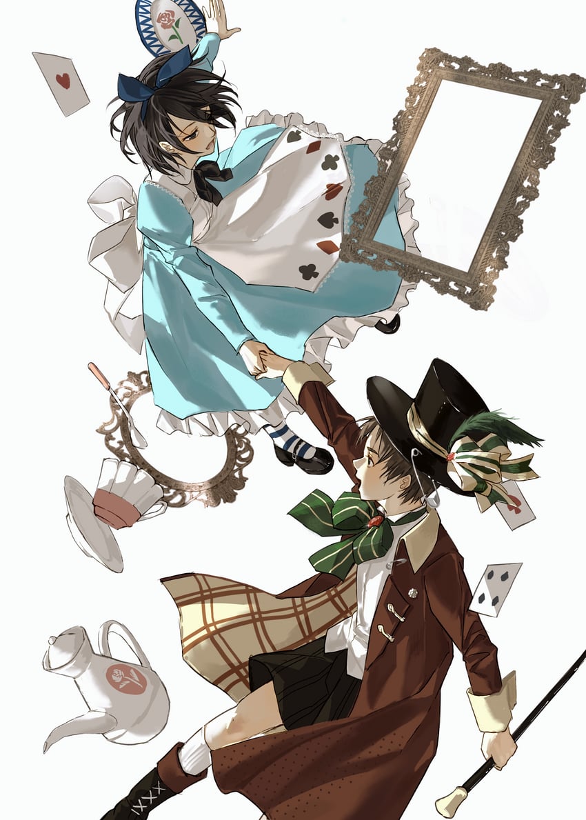 mikasa ackerman, alice, eren yeager, and mad hatter (shingeki no kyojin) drawn by zhuse_fuxianqing