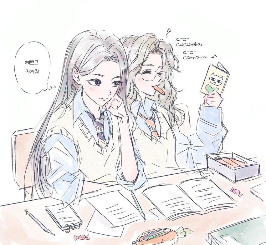 haerin and danielle (real life and 1 more) drawn by 926hrdn