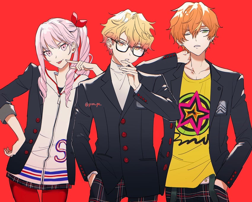 amamiya ren, akiyama mizuki, takamaki anne, tenma tsukasa, shinonome akito, and 1 more (persona and 2 more) drawn by yion_yu