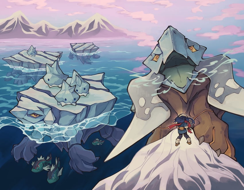akari, basculin, bergmite, avalugg, and hisuian avalugg (pokemon and 1 more) drawn by trustyalt