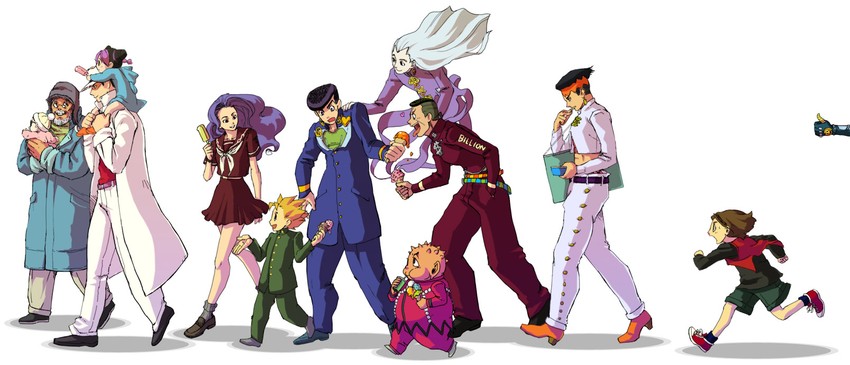 joseph joestar, kujo jotaro, kujo jolyne, higashikata josuke, kishibe rohan, and 8 more (jojo no kimyou na bouken and 2 more)