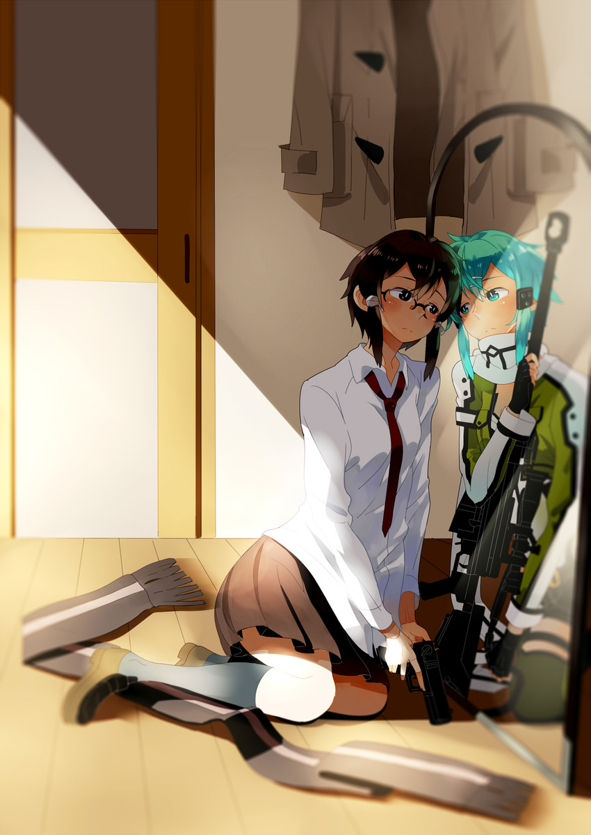 sinon and asada shino (sword art online) drawn by luo.
