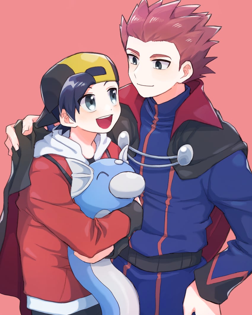 ethan, lance, and dratini (pokemon and 1 more) drawn by mochi_(mocchi_p_2m)