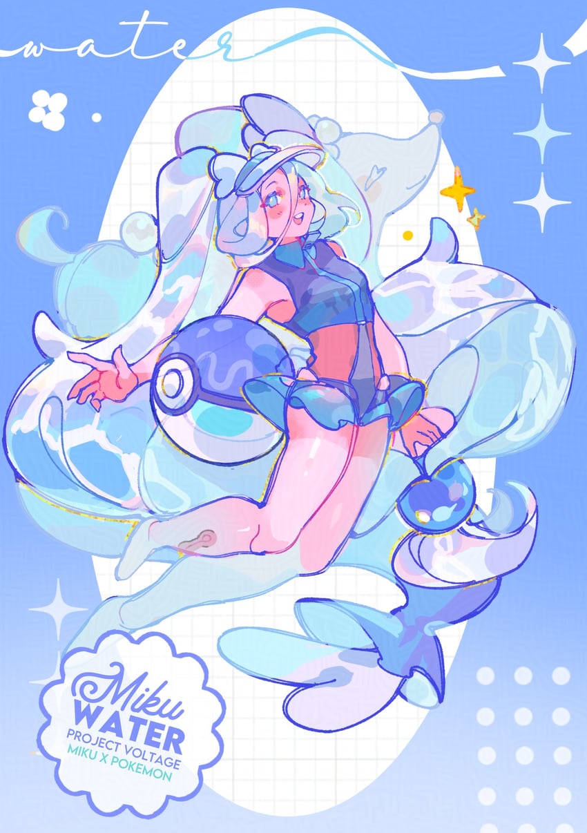 hatsune miku, primarina, and water miku (pokemon and 2 more) drawn by myun_(myun_art)