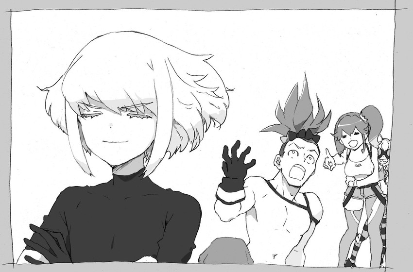 lio fotia, galo thymos, aina ardebit, and lucia fex (promare) drawn by kaba2019