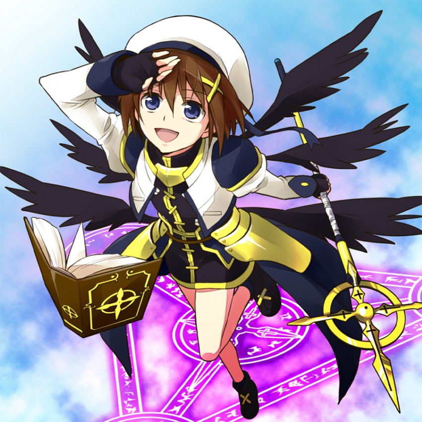 yagami hayate, schwertkreuz, and tome of the night sky (lyrical nanoha and 2 more) drawn by dorei_k