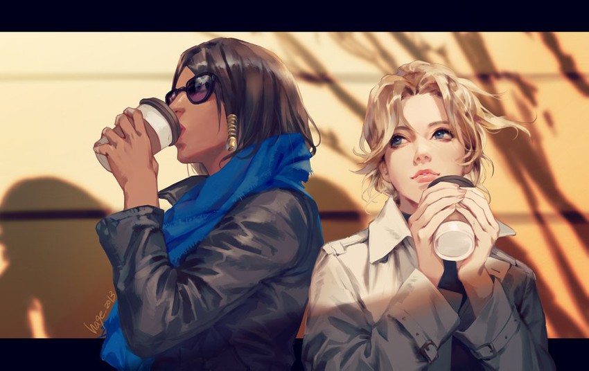 mercy and pharah (overwatch and 1 more) drawn by hage2013