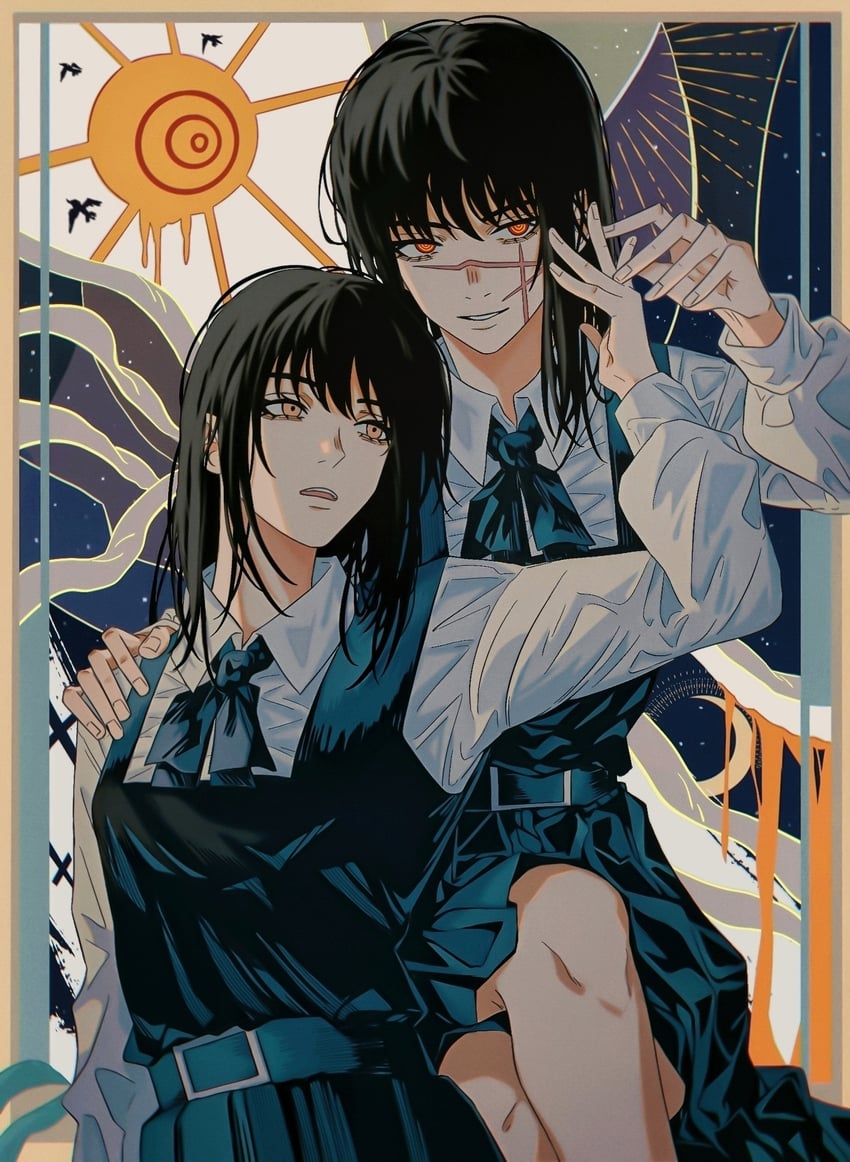 yoru and mitaka asa (chainsaw man) drawn by yumu_(8181018)