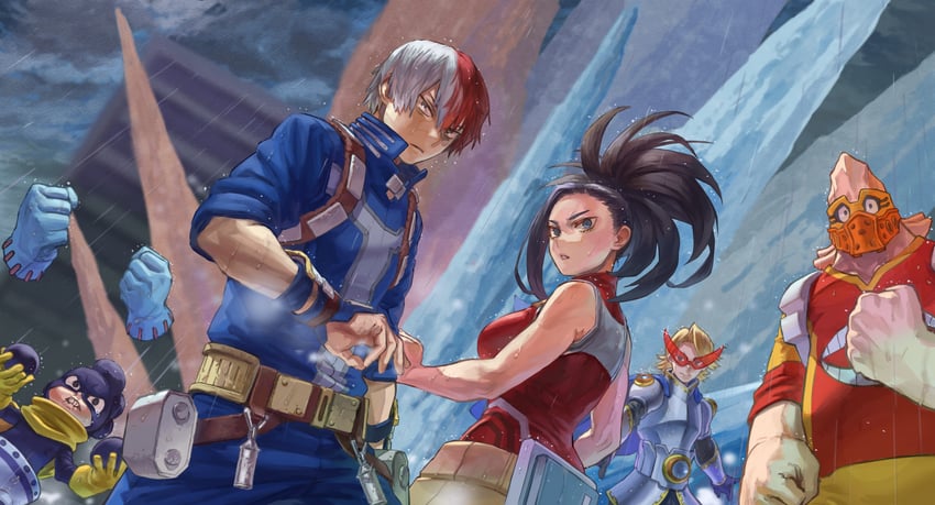 todoroki shoto, yaoyorozu momo, hagakure toru, mineta minoru, aoyama yuga, and 1 more (boku no hero academia) drawn by yomoyama_yotabanashi
