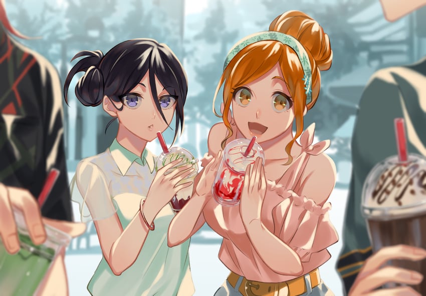kuchiki rukia, inoue orihime, kurosaki ichigo, and abarai renji (bleach) drawn by 21_isbivm