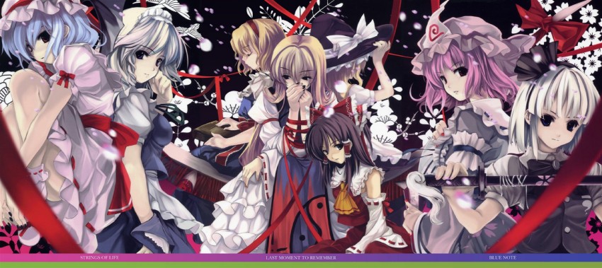 hakurei reimu, kirisame marisa, remilia scarlet, izayoi sakuya, konpaku youmu, and 3 more (touhou and 1 more) drawn by cradle_(circle) and misaki_kurehito