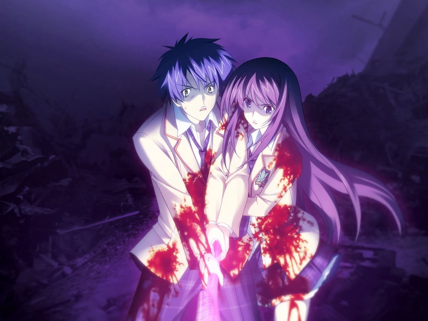 nishijou takumi and aoi sena (chaos;head) drawn by matsuo_yukihiro