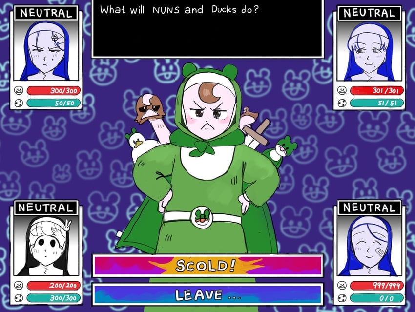froggy nun, strict nun, smug nun, bunny nun, and leaf nun (omori and 1 more) drawn by diva_(hyxpk)