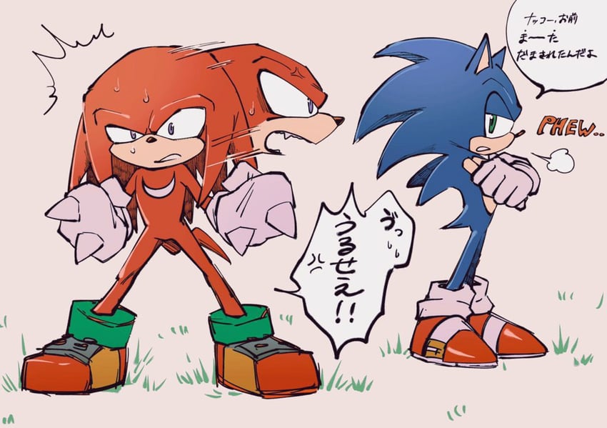 sonic the hedgehog and knuckles the echidna (sonic) drawn by hashi84e