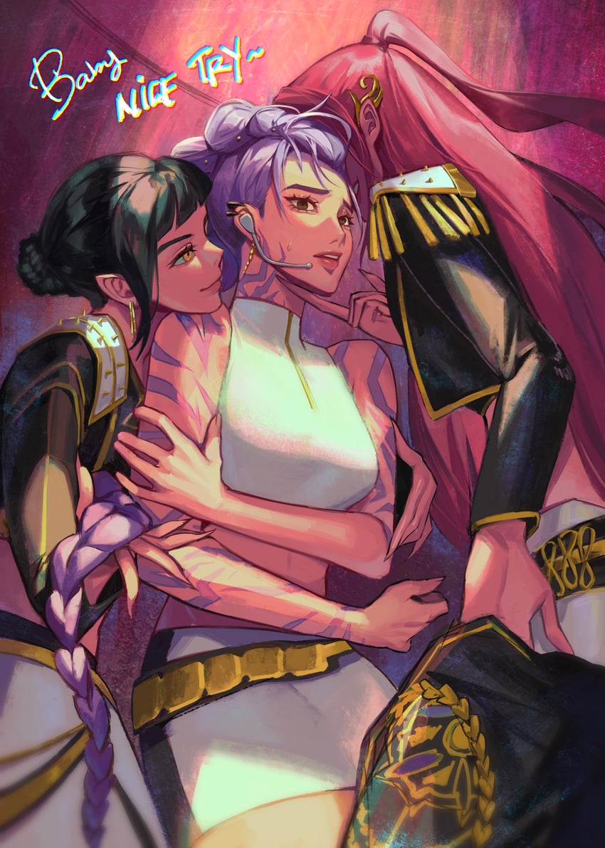rumi, zoey, and mira (kpop demon hunters) drawn by joey_ruvoa