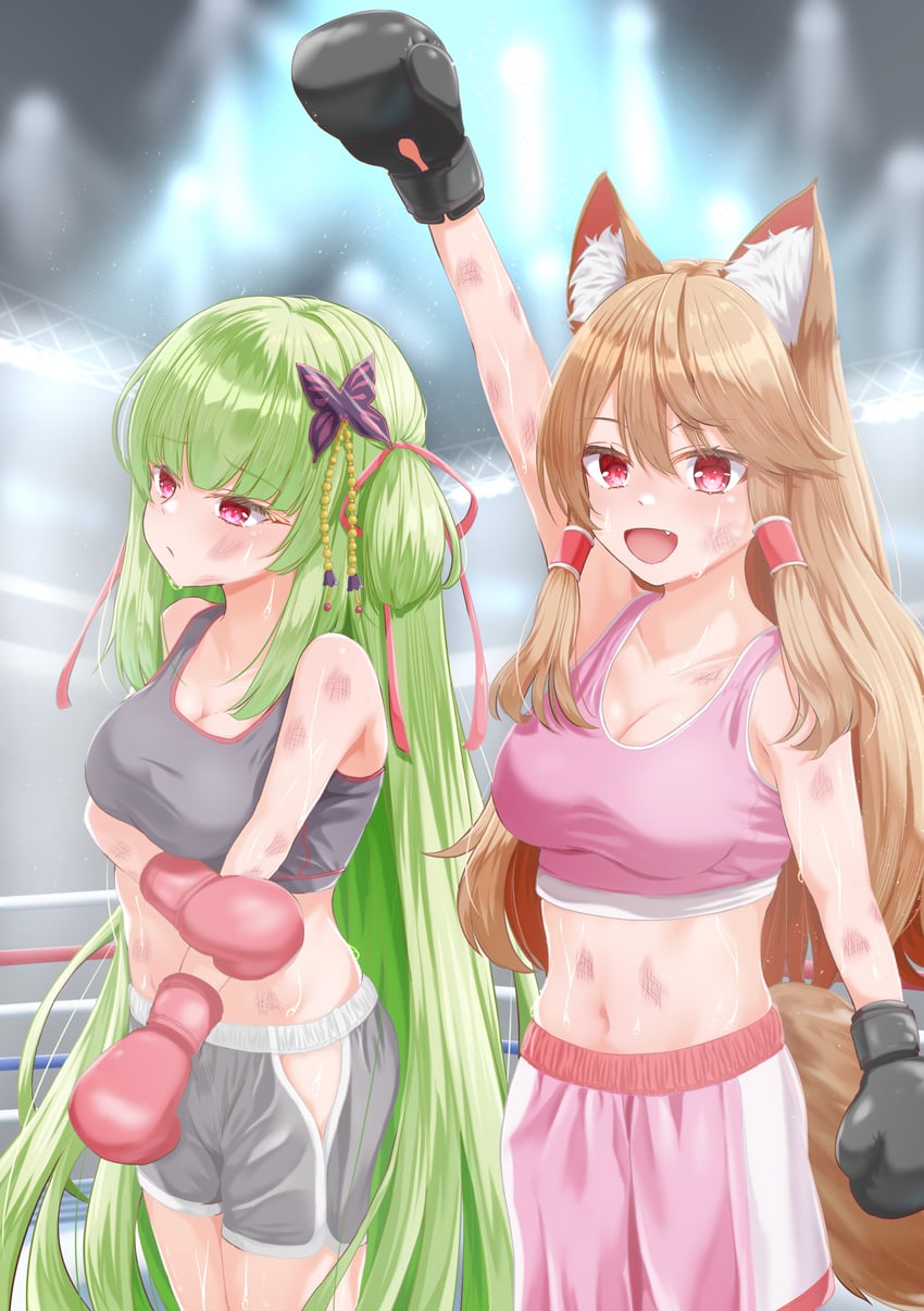 murasame and latifa (senren banka and 1 more) drawn by konkon_inari