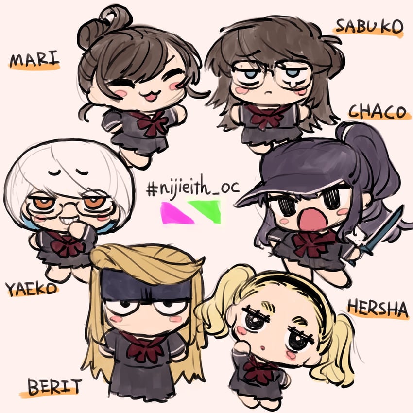 harsha, berit, eisu-chan, tsukigime sabuko, mari, and 1 more (original) drawn by eisu_(eith)