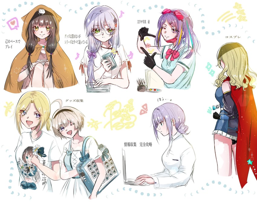izumi yuki, asakura karen, minase ichigo, minase sumomo, ishii iroha, and 1 more (heaven burns red) drawn by goslingwallows