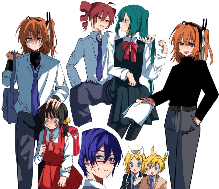 hatsune miku, kagamine rin, kagamine len, kasane teto, kaito, and 2 more (vocaloid and 2 more) drawn by himatubusiniki