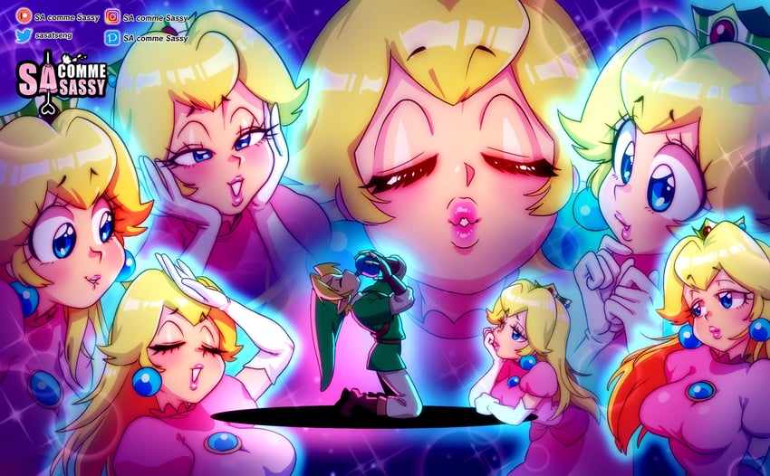 link and princess peach (the legend of zelda and 3 more) drawn by sasa_tseng