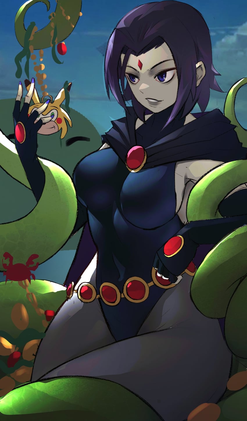 raven, beast boy, and sonichu (dc comics and 2 more) drawn by funi_xd