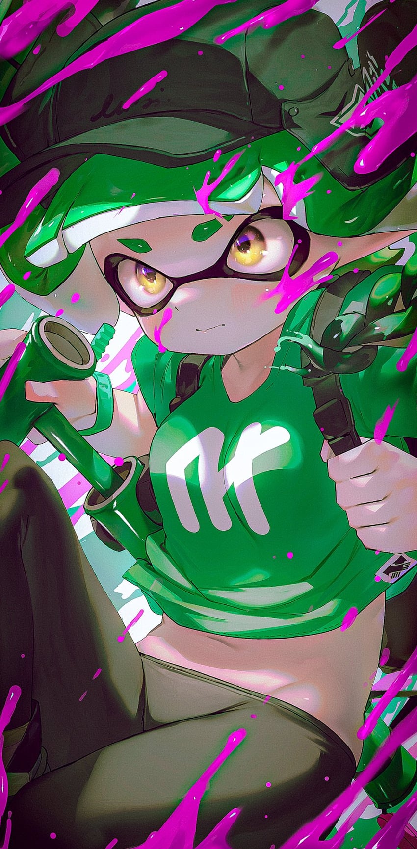 inkling player character and inkling girl (splatoon) drawn by kashu_(hizake)