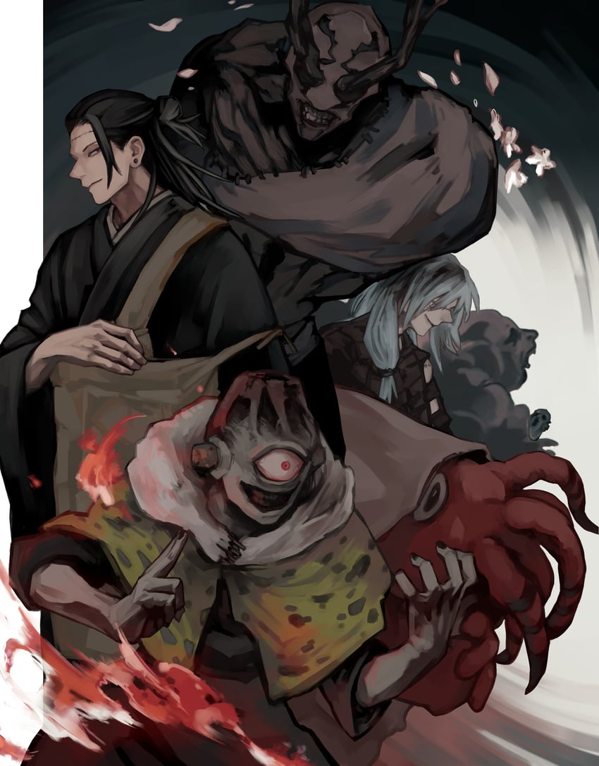 getou suguru, mahito, kenjaku, jogo, hanami, and 1 more (jujutsu kaisen) drawn by nakano_(2_mannaka)