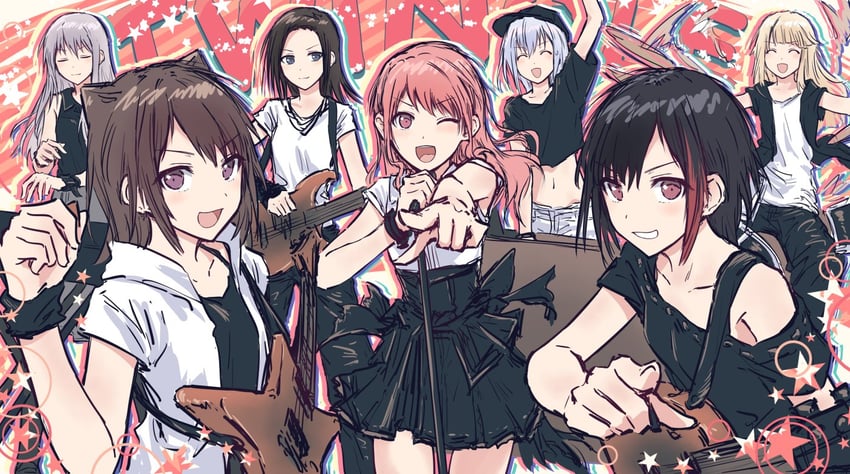 mitake ran, tsurumaki kokoro, maruyama aya, minato yukina, toyama kasumi, and 2 more (bang dream!) drawn by bullfalk