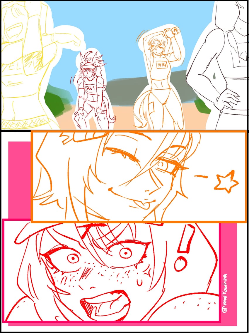 jovial merryment, lightning strikes thrice, resolute mind afternoon, and door knob (horse race tests) drawn by yowhza