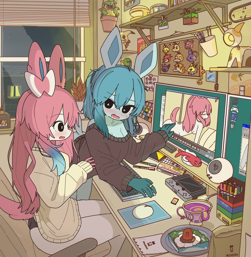 pikachu, sylveon, glaceon, mimikyu, jolteon, and 13 more (pokemon) drawn by mike_no_hito