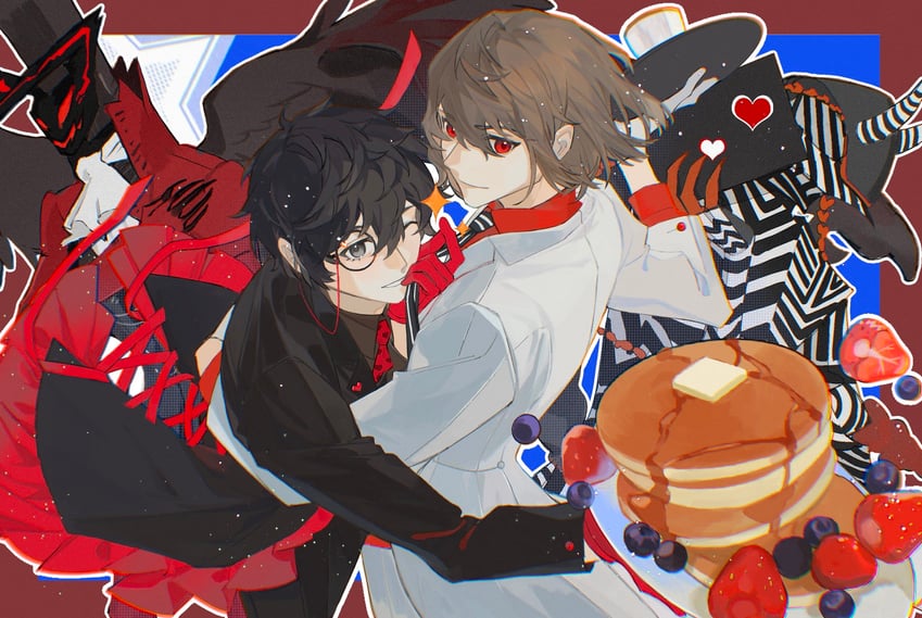 amamiya ren, akechi gorou, arsene, and loki (persona and 1 more) drawn by youshi1201